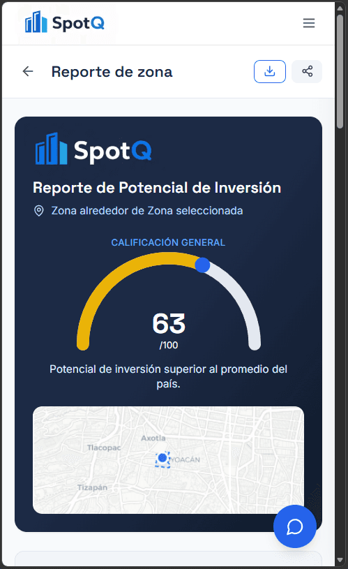 Reporte de inversión SpotQ — Score 63/100 para zona en Coyoacán